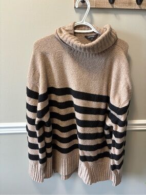 George Beige and Black Striped Turtleneck Sweater